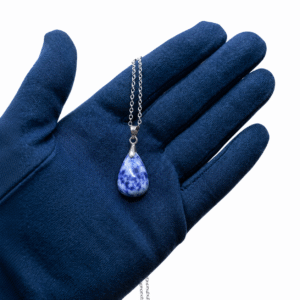 Blue Teardrop Stone Pendant Necklace with White Veining