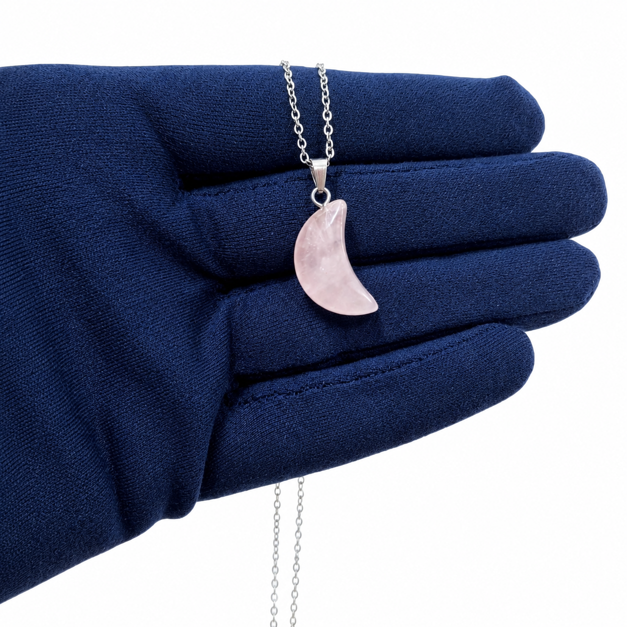 Light Pink Translucent Crescent Moon Stone Pendant Necklace